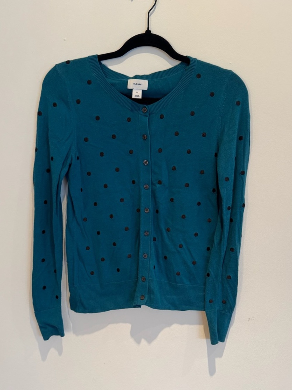 Old Navy Teal and Black Polka Dot Button-Front Cardigan Sweater Size XS